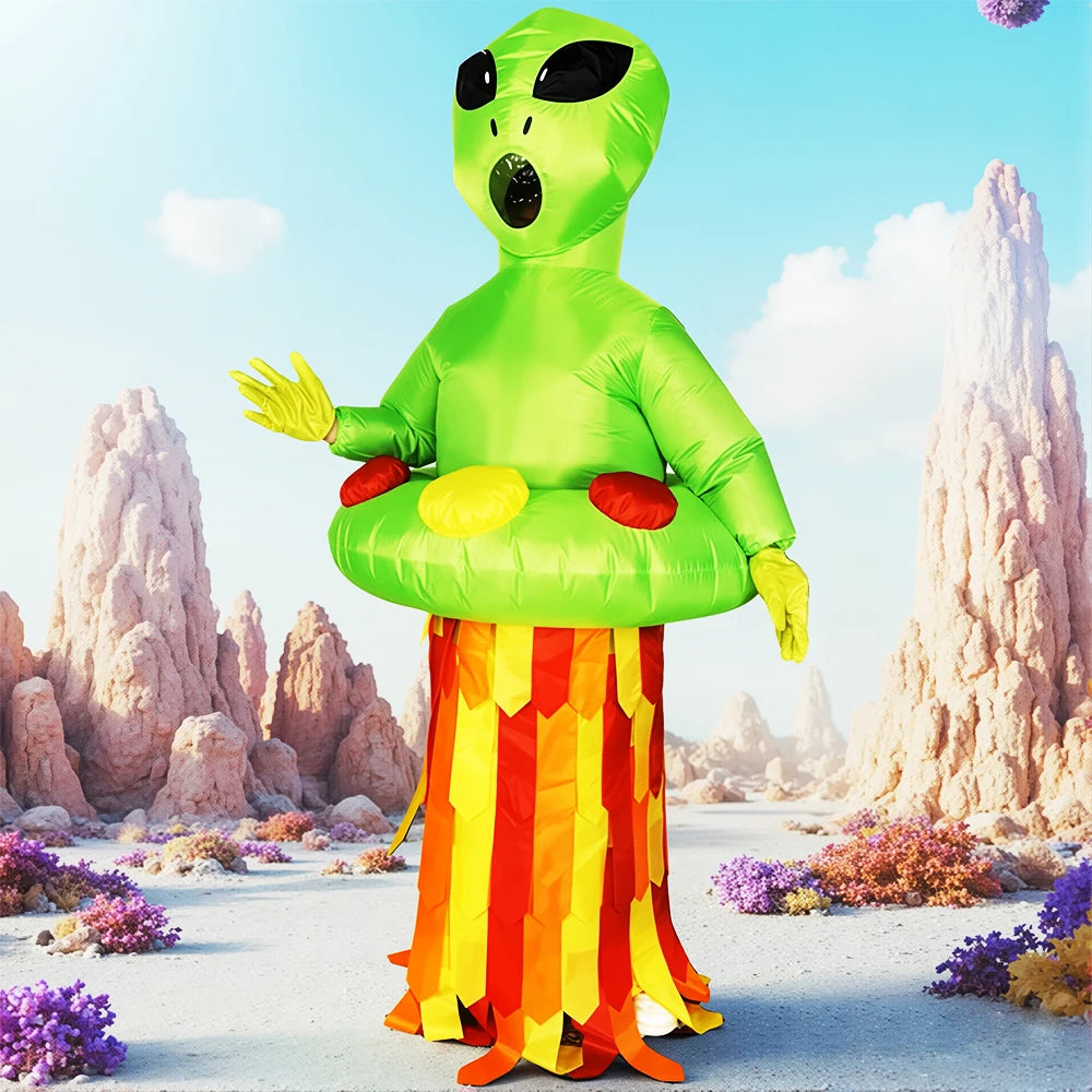 Fancy Funny Mascot Astronaut ET Inflatable Alien Costume Suit - Adult Blow-Up Outfit for Halloween, Purim & Cosplay