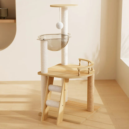 41.3" Modern Wood Cat Tower with Acrylic Space Capsule Hammock