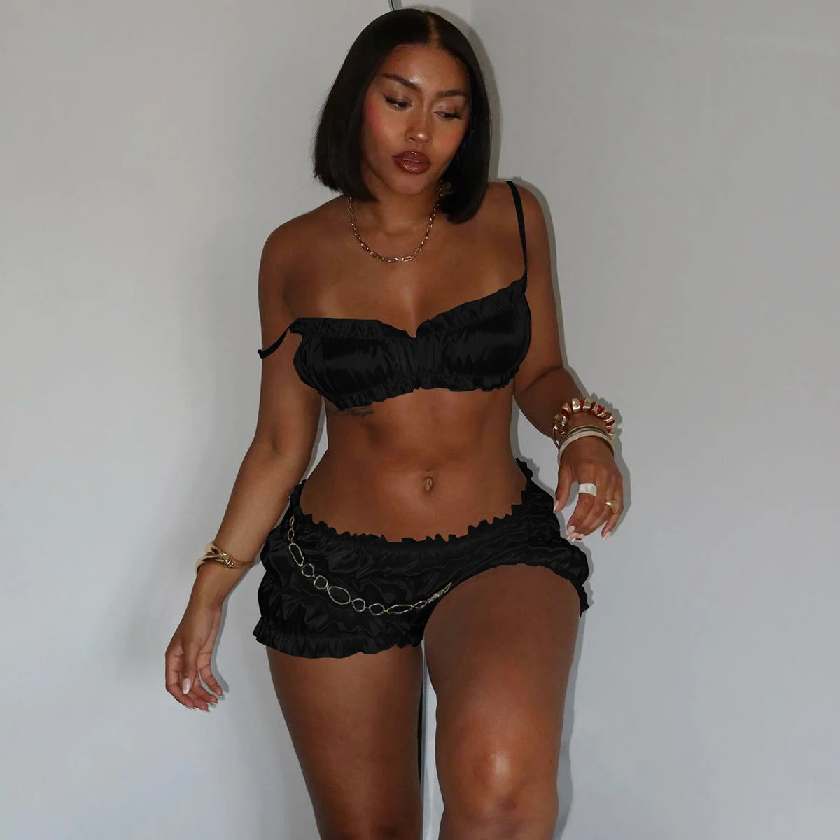 2 Piece Shorts and Sleeveless Strappy Crop Top Set