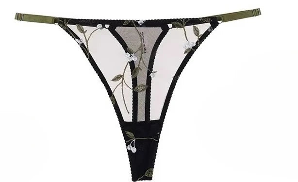 Women's Embroidered Mesh Sheer Bra & Thong Lingerie Set