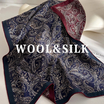 Women's Luxury Silk & Wool Blend Paisley Square Scarf