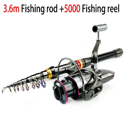 1.8-3.6m Carbon Fiber Fishing Rod And Reel Combo