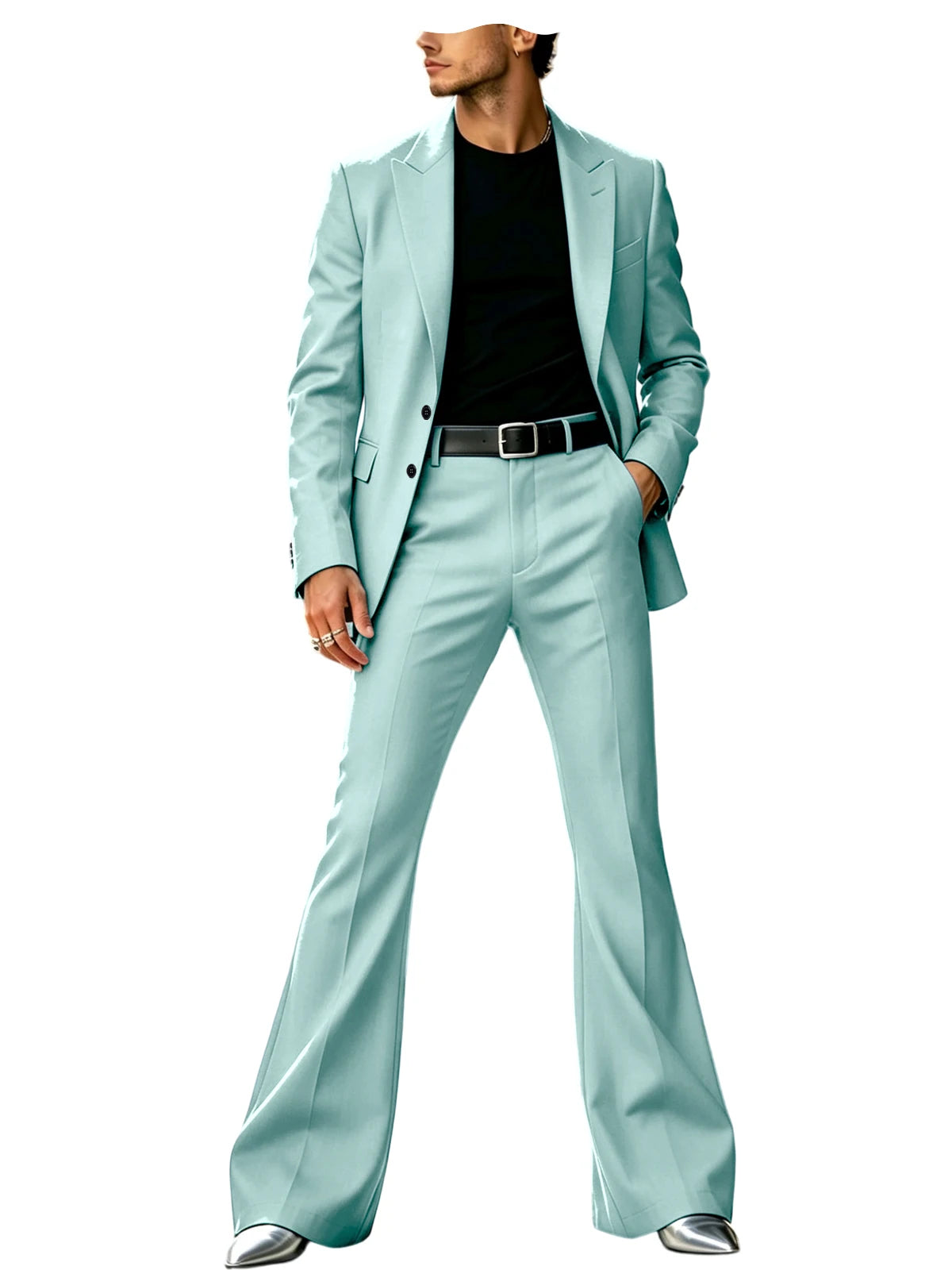 Men's Slim Fit Notched Lapel Blazer & Flared Pants 2-Piece Formal Suit Set