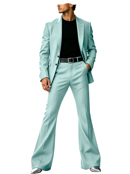 Men's Slim Fit Notched Lapel Blazer & Flared Pants 2-Piece Formal Suit Set