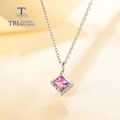 18K White Gold Natural Pink Sapphire & Diamond Pendant Necklace