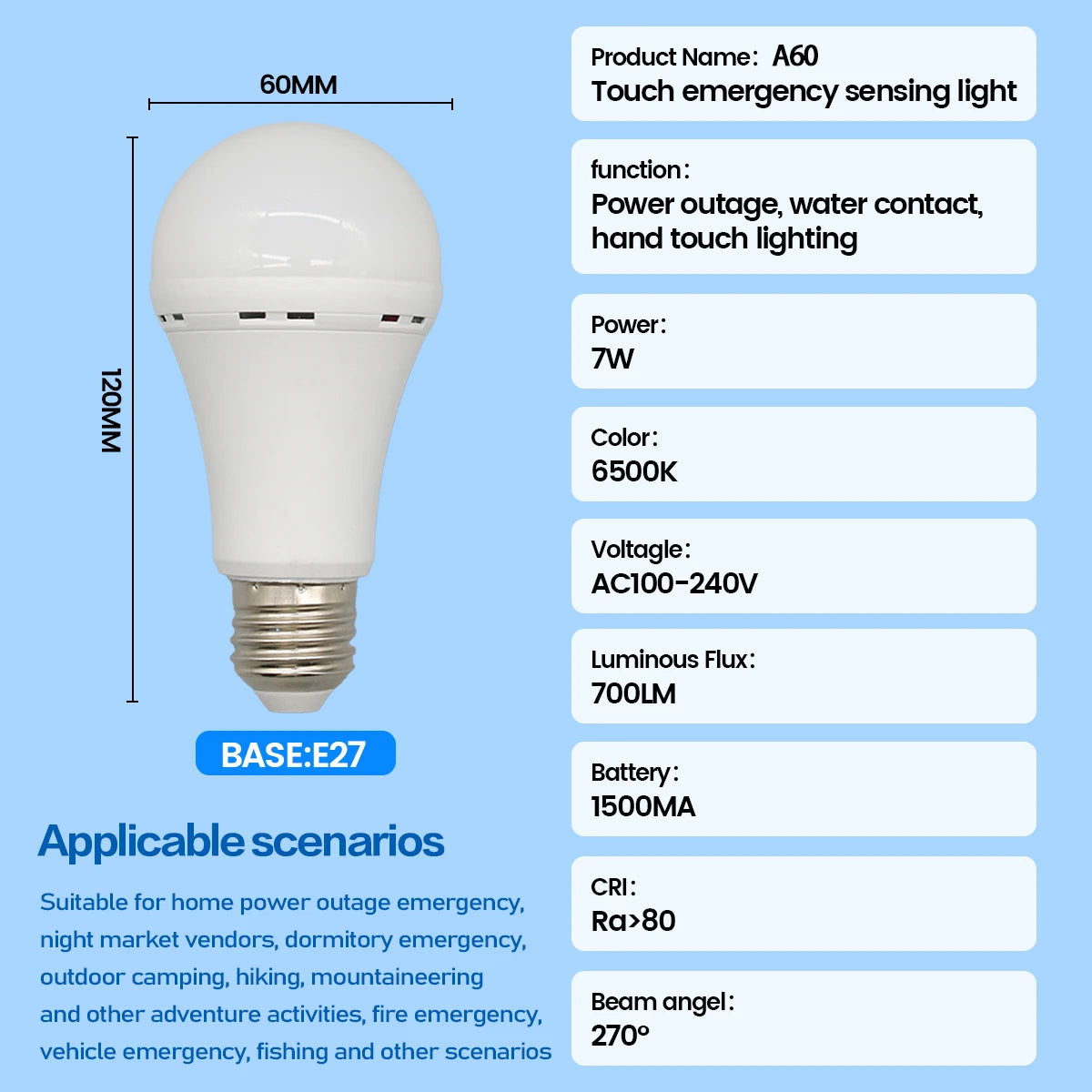 Rechargeable Emergency LED Light Bulb E27 – 1500mAh Power Outage Battery Backup Lamp
