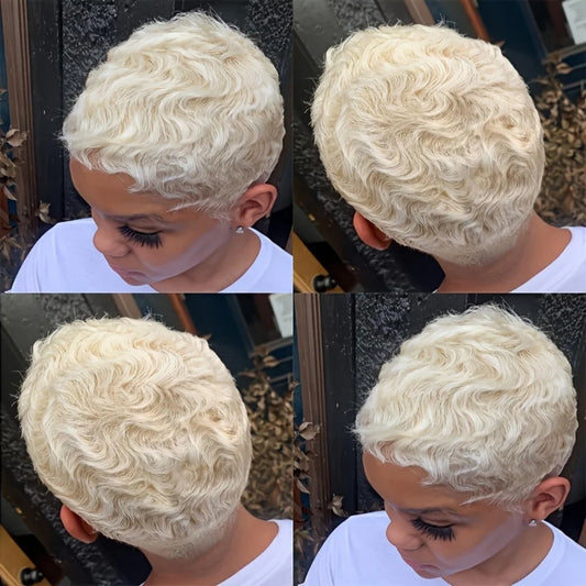 6" Short Human Hair Wig with Bangs & Layered Pixie Cut