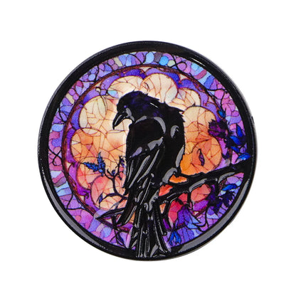 Crow Enameled Round Broch Lapel Pins