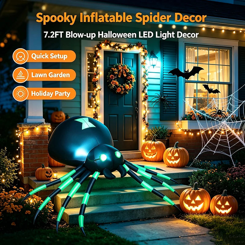7.2FT LED Glowing Inflatable Halloween Spider