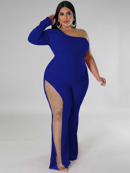 One Piece One Shoulder Single Sleeve Long Wide Foot Jumpsuit