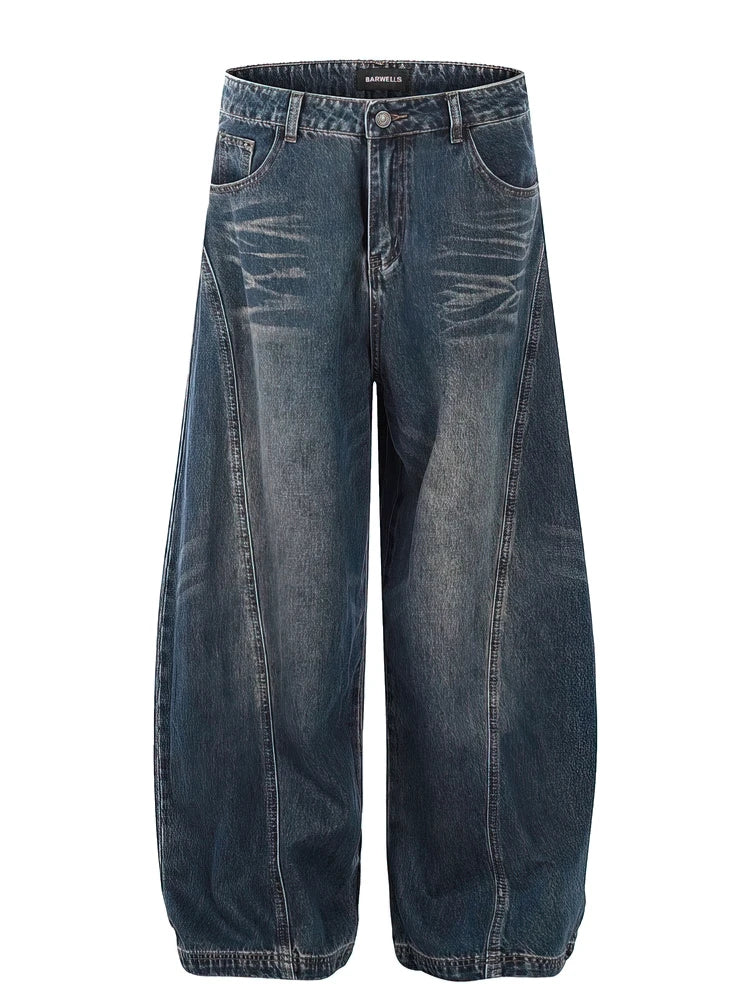 Washed Baggy Curved Blade Jeans
