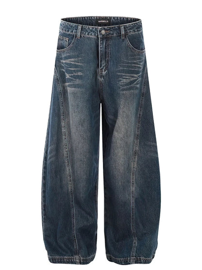 Washed Baggy Curved Blade Jeans
