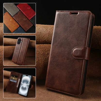 Luxury Genuine Calf Leather Flip Wallet Phone Case for iPhone
