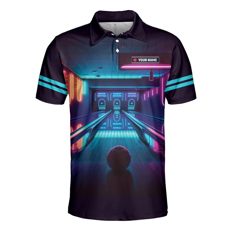 Men's Custom Name Cosmic Bowling Graphic Polo Shirt
