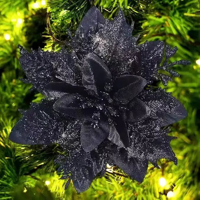 Glitter Artificial Christmas Flowers Set