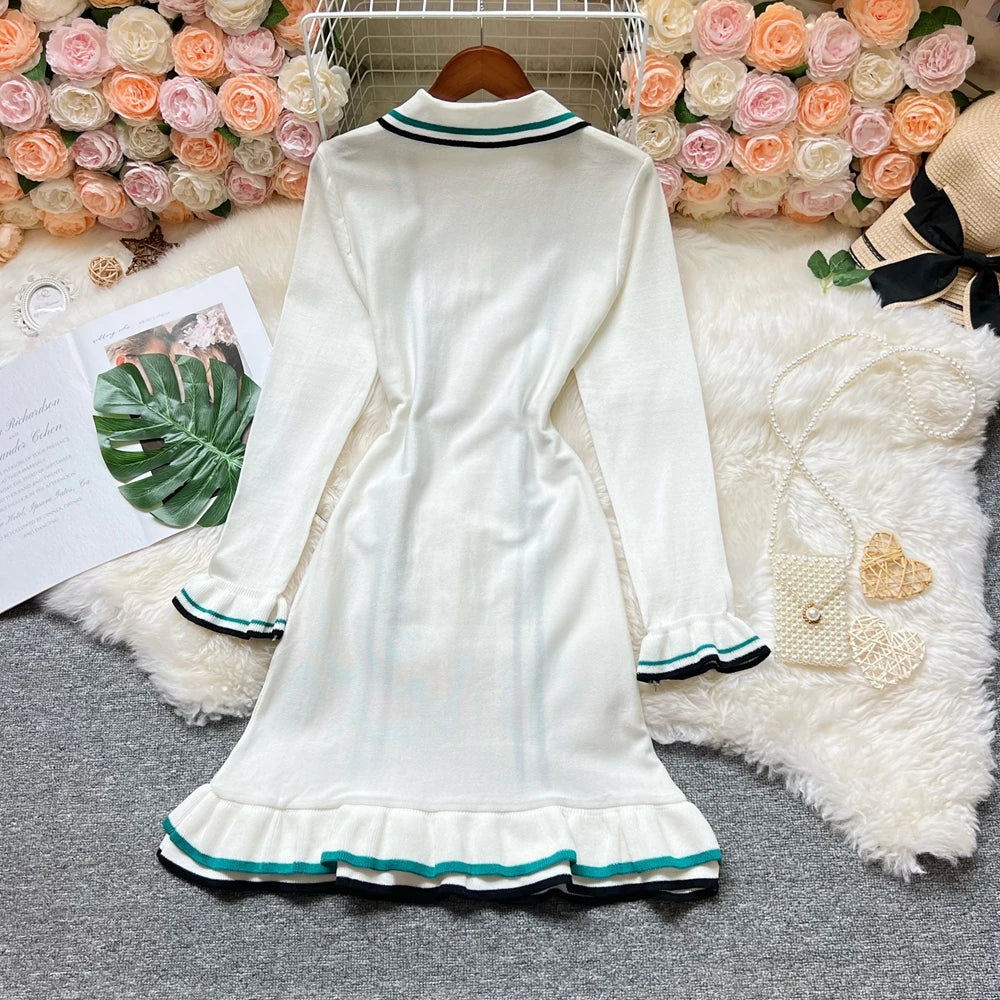YuooMuoo Women's Knitted Ruffled Short-Sleeve Mini Party Dress