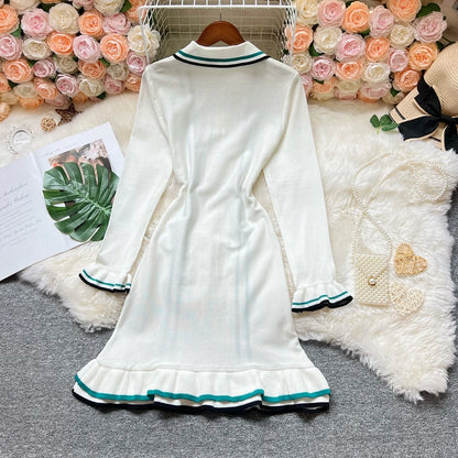 YuooMuoo Women's Knitted Ruffled Short-Sleeve Mini Party Dress