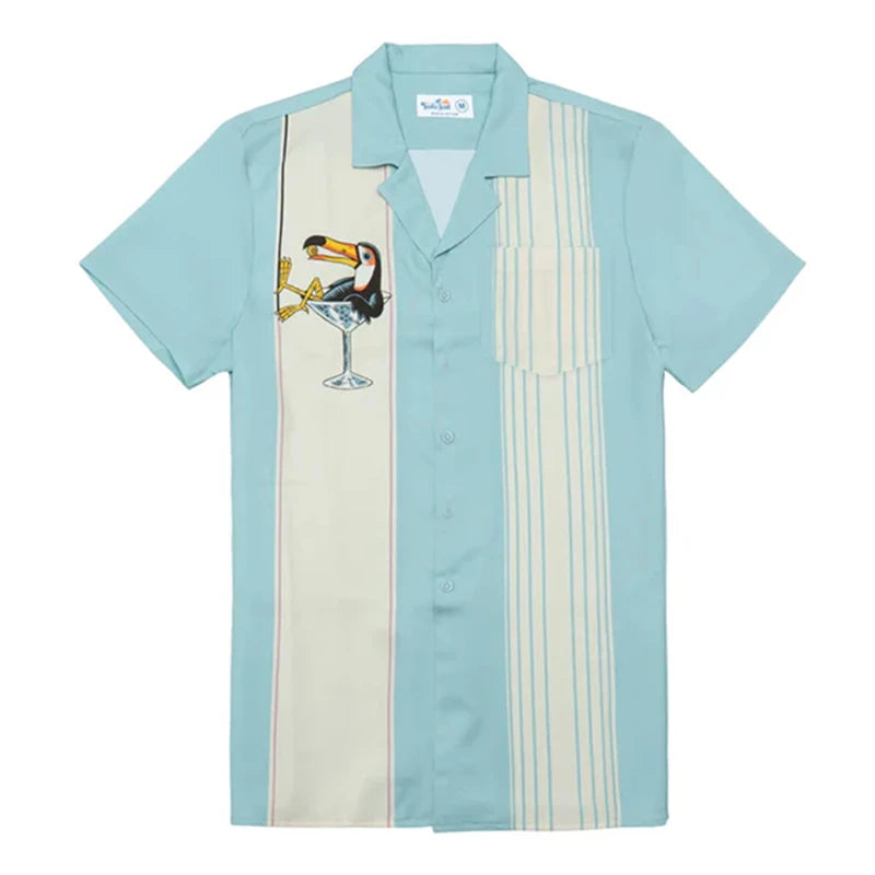 Men’s Vintage 3D Printed Casual Short Sleeve Button-Down Shirt – Summer Beach & Streetwear Top