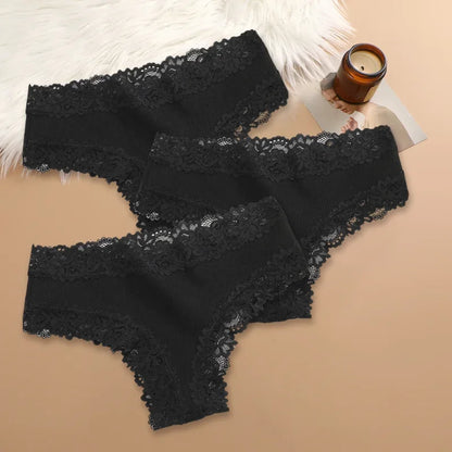 3-Pack Women's Cotton Patchwork Lace Briefs