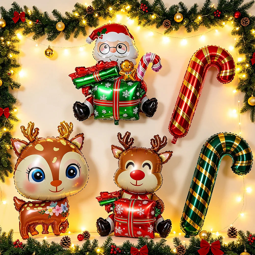 Standing Christmas Foil Balloons, Giant Christmas Tree Santa Snowman Reindeer Rocking Horse Balloons