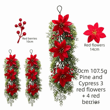 Wall-Mounted Christmas Hanging Vine with Red Berries & Poinsettia