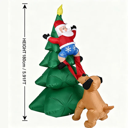 6FT Christmas Inflatable Dog Chasing Santa Climbing Tree
