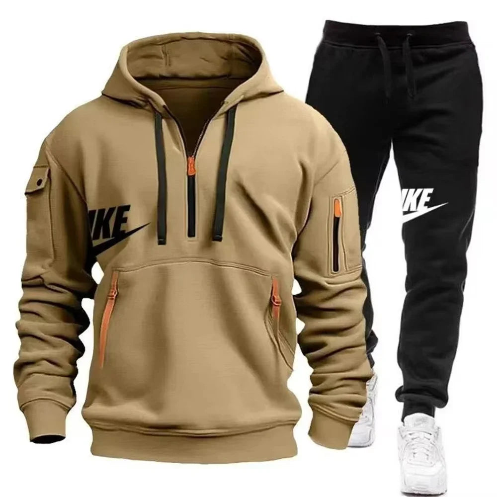 Warm Zippered Hoodie + Athletic Pants Set
