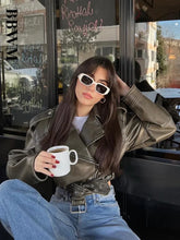 BBWM Oversized Loose Faux Leather Short Jacket with Belt