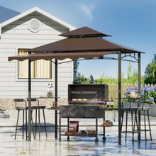 8x8x5 FT Outdoor BBQ Grill Gazebo with Double Tiered Patio Canopy Side Awning Shelves