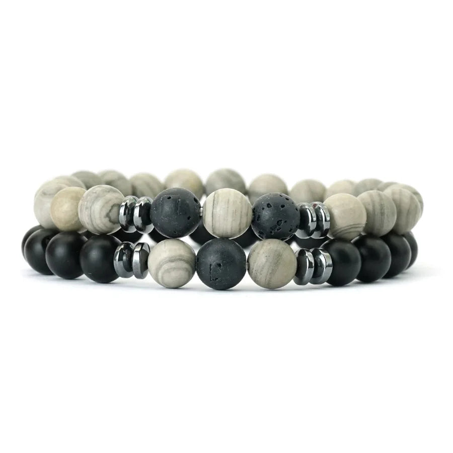 2Pcs 8mm Tiger Eyes Malachite Obsidian Hematite Stone Positive Energy Bracelet
