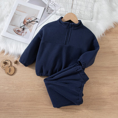 Girls Winter Casual Fleece Thick Zippered Top and Pants Sets