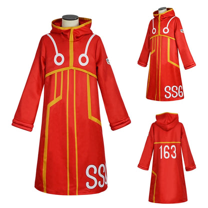 Egghead Island Monkey D. Luffy Cosplay Costume - Red Futuristic Robe & Hat Set