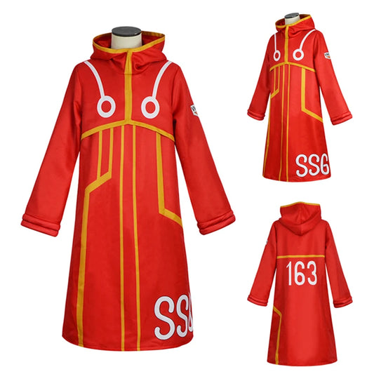 Egghead Island Monkey D. Luffy Cosplay Costume - Red Futuristic Robe & Hat Set
