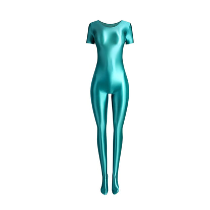 Women's Silky Shine Short-Sleeve Footed Unitard & Dance Catsuit