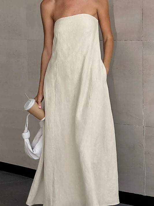 Cotton Linen Design Strapless Summer Dress