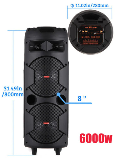 6000W Heavy Bass Bluetooth Party Speaker – Portable Outdoor Karaoke Sound System with RGB Lights & Microphone