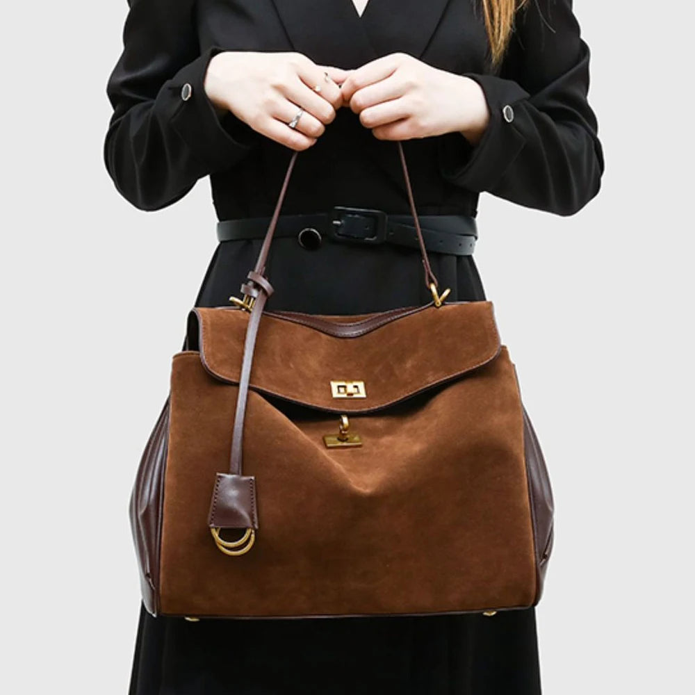 Women's Split Leather Large Capacity Tote Bag & Shoulder Handbag
