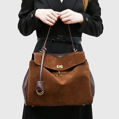 Women's Split Leather Large Capacity Tote Bag & Shoulder Handbag