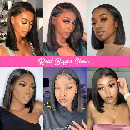 Glueless Bone Straight 13x6 Short Bob Half Lace Front Human Hair Wig