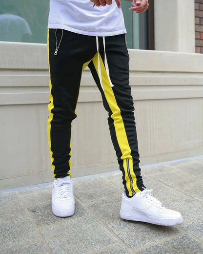 Men's Athletic Plaid Track Sweatpants - Breathable Gym Joggers with Zipper Pockets