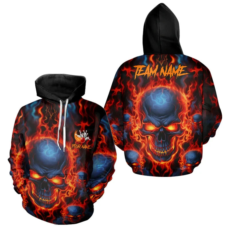 Men's Custom Name Skull Bowling Graphic Hoodie