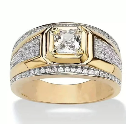 Classic Gold Plated Domineering Square Cut White Zircon Ring