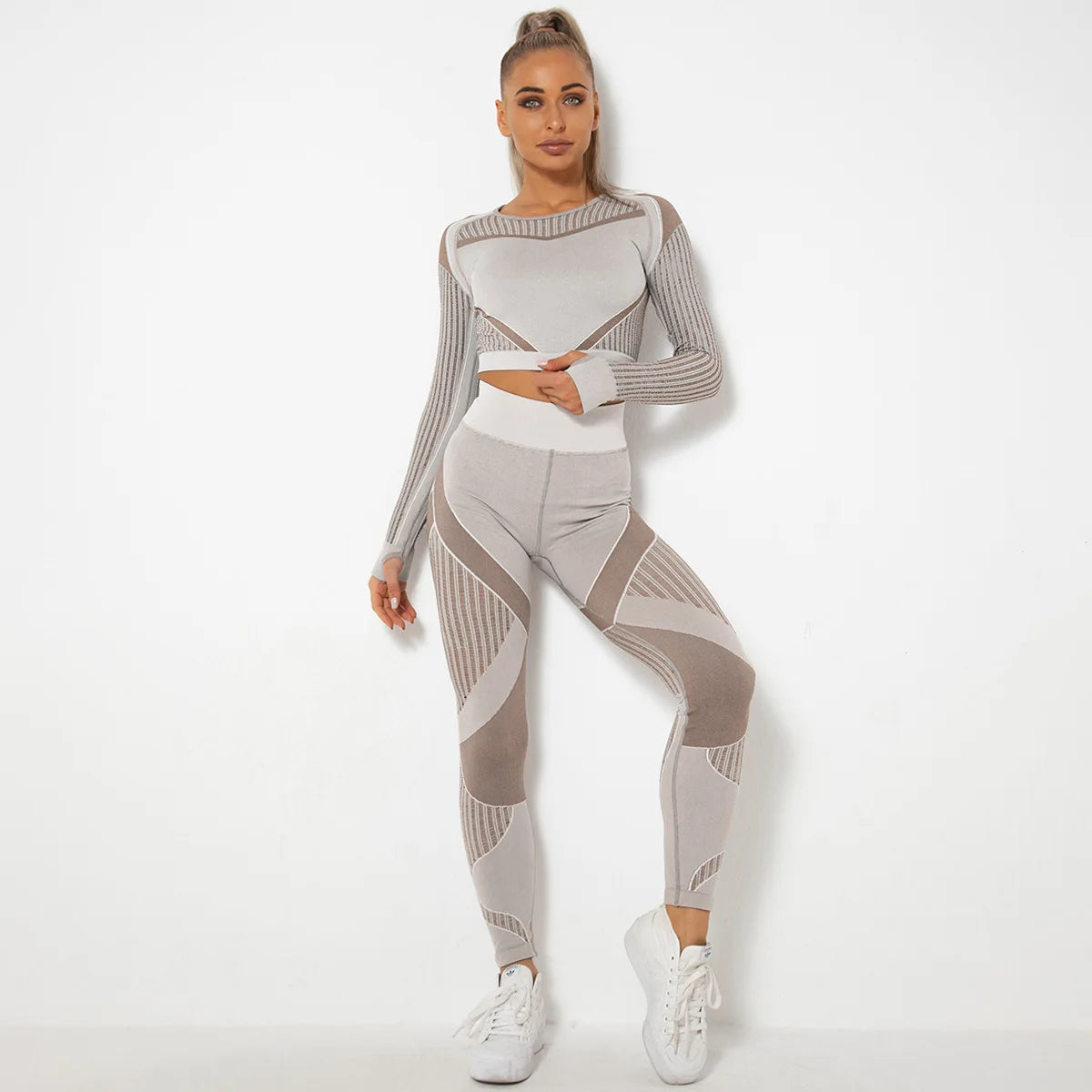 2PCS Seamless Quick Dry Long-sleeved Fitness Set