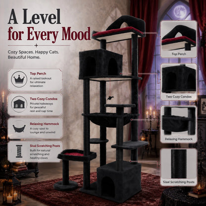 82" Gothic Cat Tree Tower with Coffin Bed & Condos