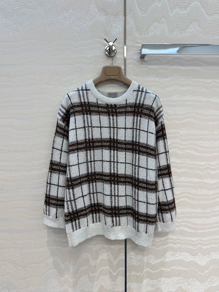 Women’s Vintage Plaid Knit 2-Piece Sweater & Long Skirt Set