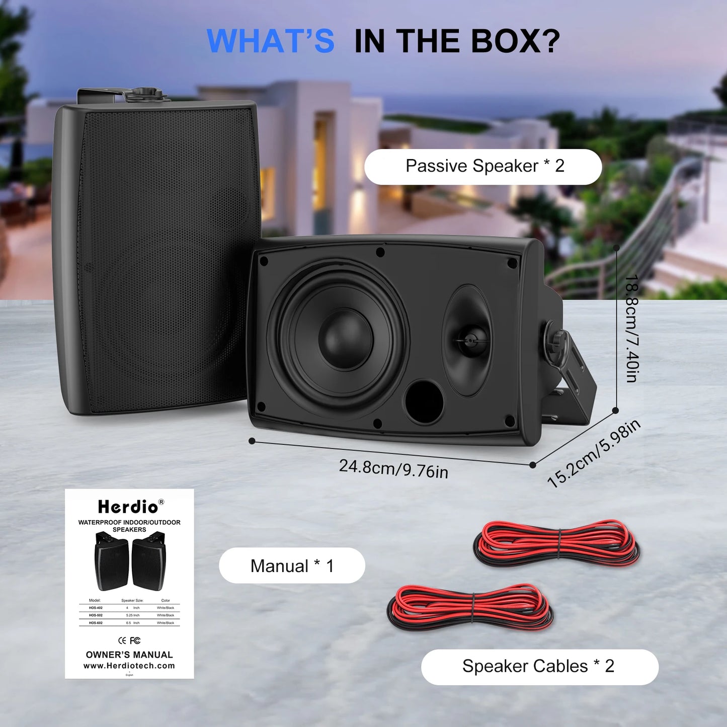 Herdio 5.25" Waterproof Outdoor Speakers with Swivel Wall Mounts