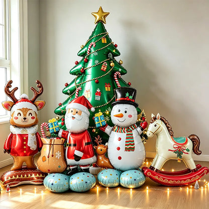 Standing Christmas Foil Balloons, Giant Christmas Tree Santa Snowman Reindeer Rocking Horse Balloons