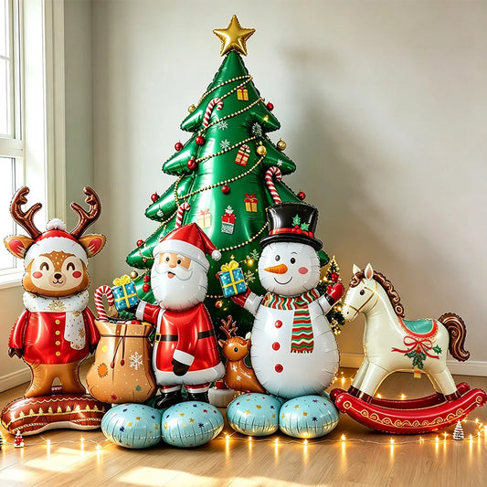 Standing Christmas Foil Balloons, Giant Christmas Tree Santa Snowman Reindeer Rocking Horse Balloons