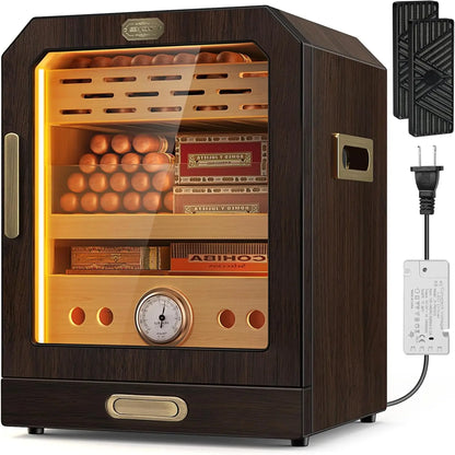 Lighted Control Magnetic Door with Cigar Accessory Drawer and 2 Humidifiers
