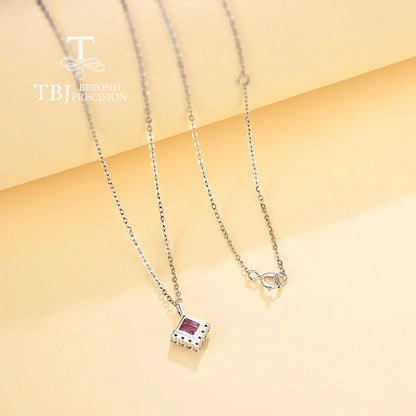 18K White Gold Natural Pink Sapphire & Diamond Pendant Necklace